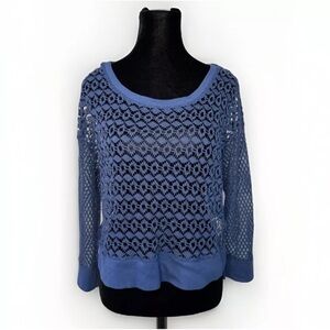 Abercrombie & Fitch Top L Blue Crochet Open Knit Boxy Festival Concert Beach EUC